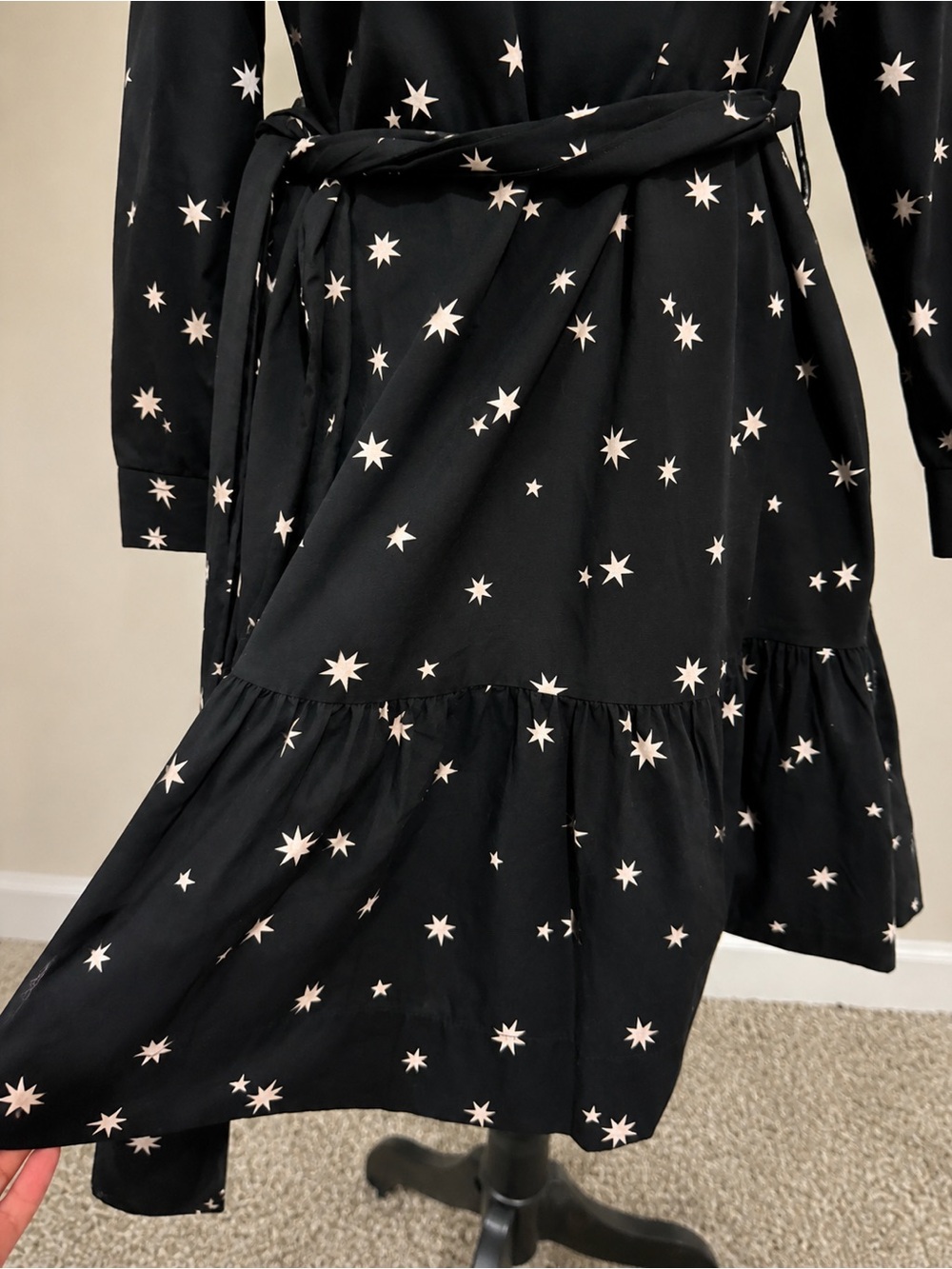Free Assembly Black Star Print Ruffle Mini Dress with Pockets Size S